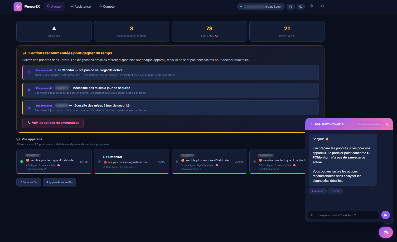 Vue d'ensemble du tableau de bord PowerIX